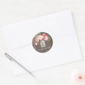 Roze Bloemen Mason Jar Rustieke Bruiloft Ronde Sticker (Envelop)