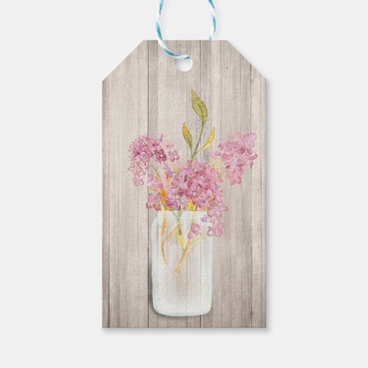 Roze Bloemen Mason Jar Rustieke Gift Labels Cadeaulabel (Voorkant)