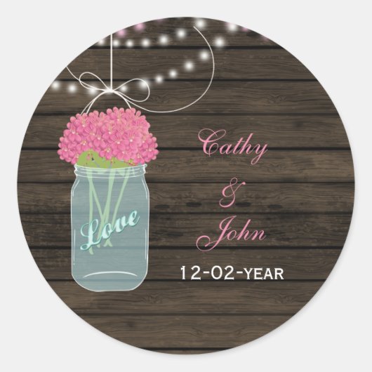 Roze Bloemen Mason Jar Trouwgunst stickers (Voorkant)