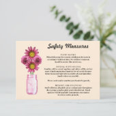 Roze Bloemen Mason Jar Veiligheidsmaatregelen Informatiekaartje (Staand voorkant)