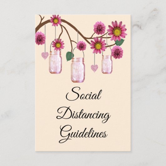 Roze Bloemen Mason Jar Veiligheidsmaatregelen Informatiekaartje (Voorkant)