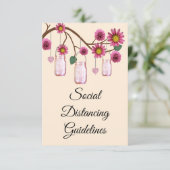 Roze Bloemen Mason Jar Veiligheidsmaatregelen Informatiekaartje (Staand voorkant)