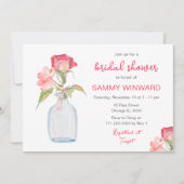 Roze Bloemen Mason Jar Vrijgezellenfeest Kaart (Voorkant)