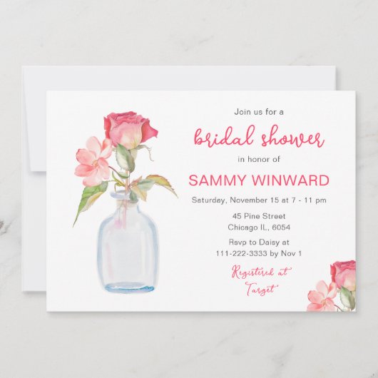 Roze Bloemen Mason Jar Vrijgezellenfeest Kaart (Voorkant)