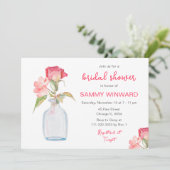 Roze Bloemen Mason Jar Vrijgezellenfeest Kaart (Staand voorkant)