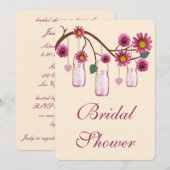 Roze bloemen Mason Jars Bridal Shower Uitnodiging (Voorkant / Achterkant)