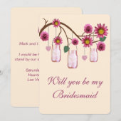 Roze bloemen Mason Jars Bridesmaid Kaart (Voorkant / Achterkant)