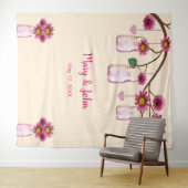 Roze bloemen Mason Jars Foto achtergrond Wandkleed (In Situ (horizontaal))