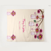 Roze bloemen Mason Jars Foto achtergrond Wandkleed (Voorkant (horizontaal))