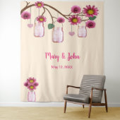 Roze bloemen Mason Jars Foto achtergrond Wandkleed (In situ)