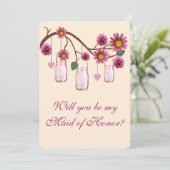 Roze bloemen Mason Jars Maid of Honor Kaart (Staand voorkant)