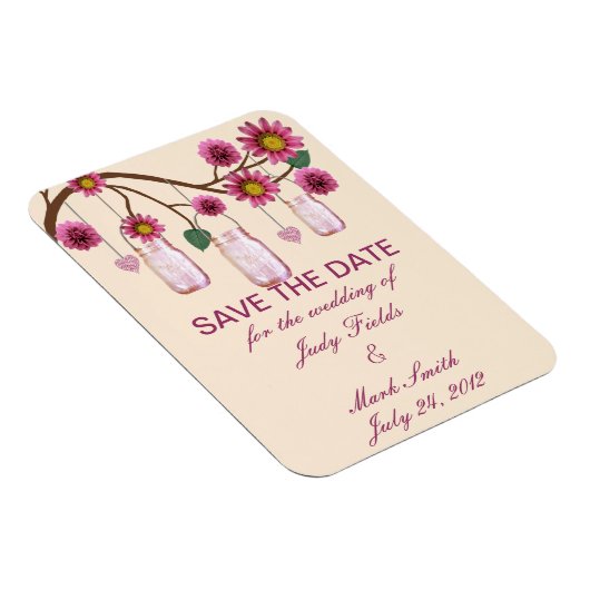 Roze bloemen Mason Jars sparen de Datum Magnet Magneet (Rechterzijde)