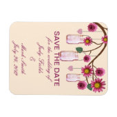 Roze bloemen Mason Jars sparen de Datum Magnet Magneet (Horizontaal)