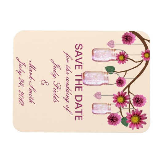 Roze bloemen Mason Jars sparen de Datum Magnet Magneet (Horizontaal)
