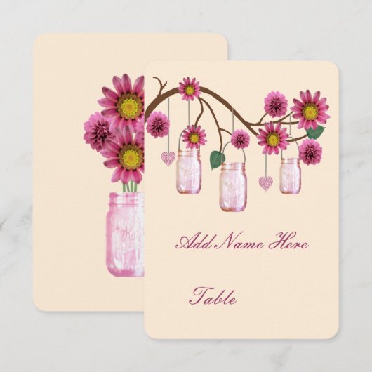 Roze bloemen Mason Jars Table Place card Kaart (Voorkant / Achterkant)