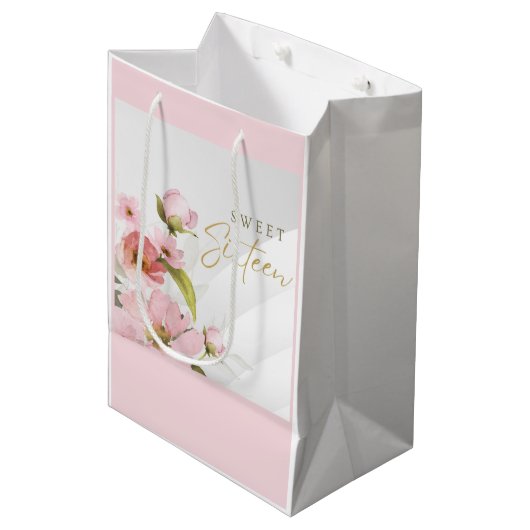 roze bloemen medium cadeauzakje (Voorkant Gekanteld)