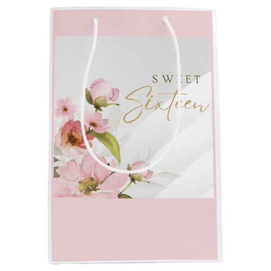 roze bloemen medium cadeauzakje (Voorkant)