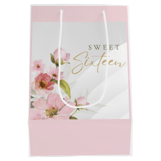 roze bloemen medium cadeauzakje (Achterkant)