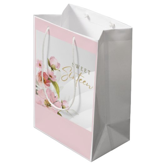 roze bloemen medium cadeauzakje (Achterkant Gekanteld)