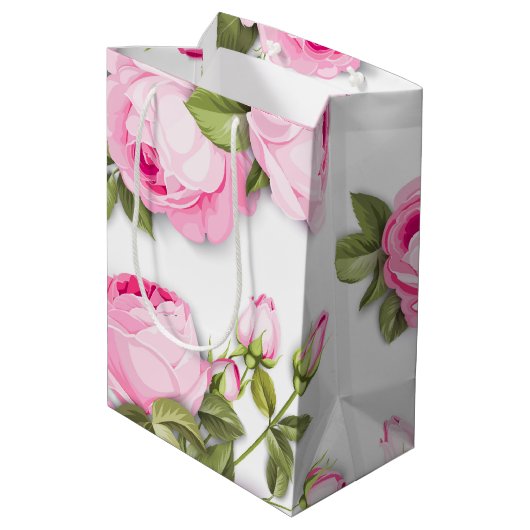 Roze Bloemen Medium Gift Bag Cadeauzakje (Achterkant Gekanteld)