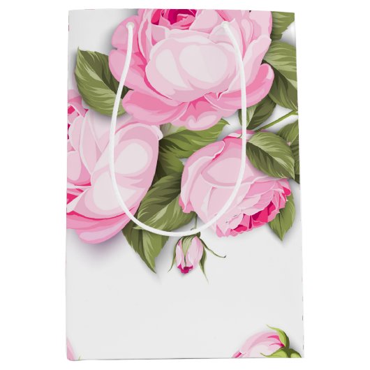 Roze Bloemen Medium Gift Bag Medium Cadeauzakje (Voorkant)