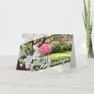 Roze bloemen mei-zegeningen wenskaart kaart
