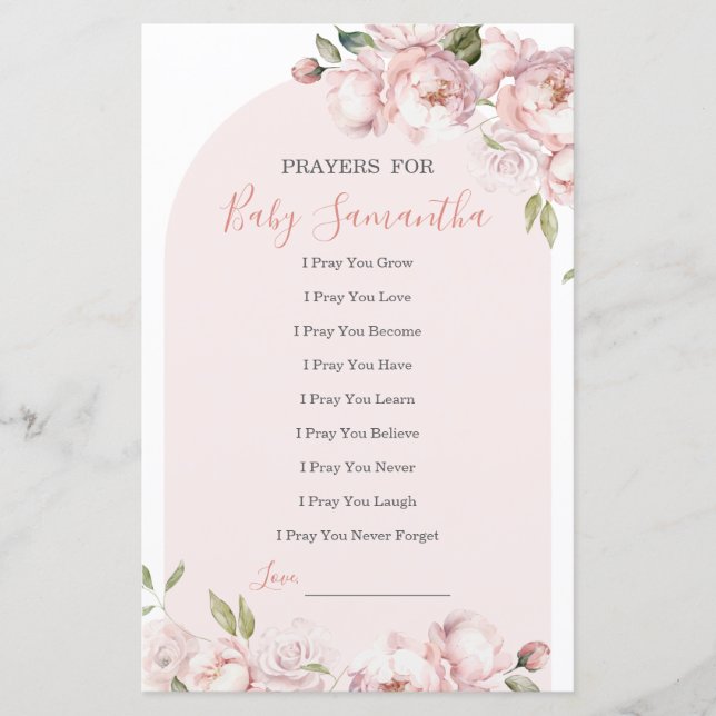 Roze Bloemen Meisje Baby in Bloei Gebed voor Baby (Voorkant)