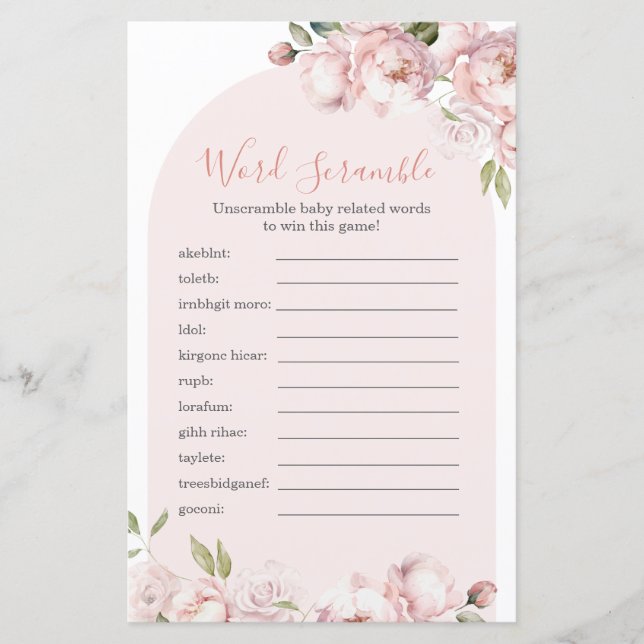 Roze Bloemen Meisje Baby in Bloei Woord Scramble (Voorkant)