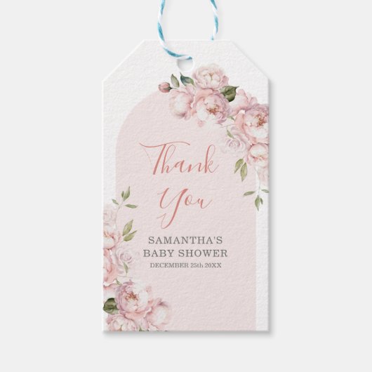 Roze Bloemen Meisje Baby in Bloom Bedankt Cadeaulabel (Voorkant)