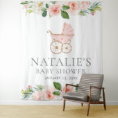 Roze Bloemen Meisje Baby Shower Achtergrond Tapijt Wandkleed (In situ)