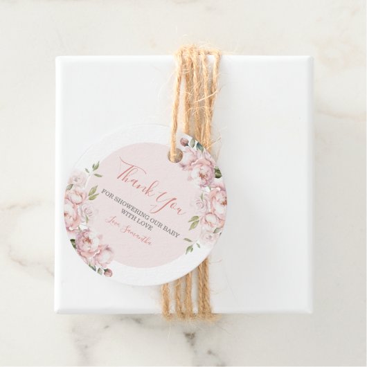 Roze Bloemen Meisje Baby shower Baby in Bloom Bedankjes Labels (In situ)