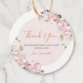 Roze Bloemen Meisje Baby shower Baby in Bloom Bedankjes Labels (Achterkant)
