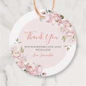 Roze Bloemen Meisje Baby shower Baby in Bloom Bedankjes Labels (Voorkant)
