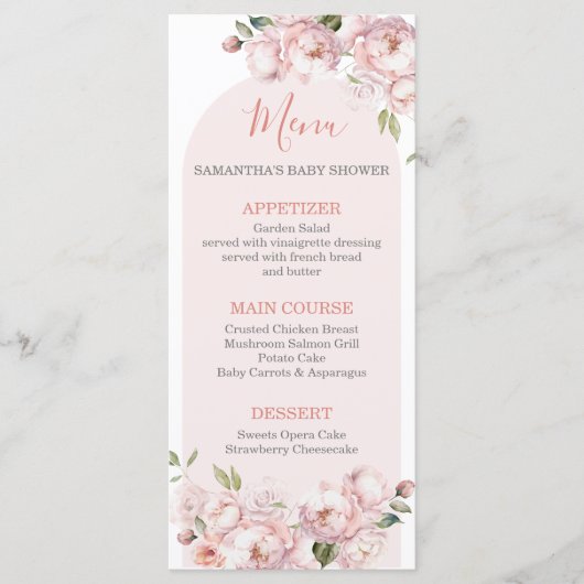 Roze Bloemen Meisje Baby shower Baby in Bloom Menu (Voorkant)