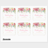 Roze Bloemen Meisje Baby shower Bookplate Vierkante Sticker (Vel)