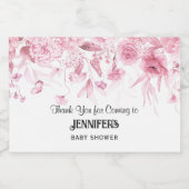 Roze Bloemen Meisje Baby shower Dank u gunst Sparkling Wijnetiket (Enkel label)