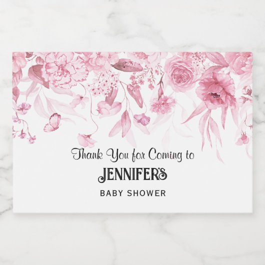 Roze Bloemen Meisje Baby shower Dank u gunst Sparkling Wijnetiket (Enkel label)