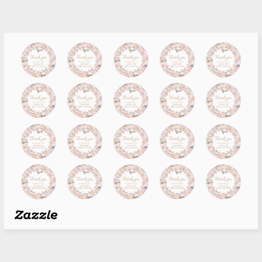 Roze Bloemen Meisje Baby shower Dank u Ronde Sticker (Vel)