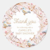 Roze Bloemen Meisje Baby shower Dank u Ronde Sticker (Voorkant)