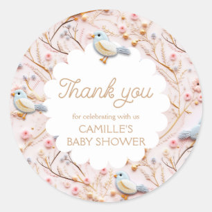 Roze Bloemen Meisje Baby shower Dank u Ronde Sticker