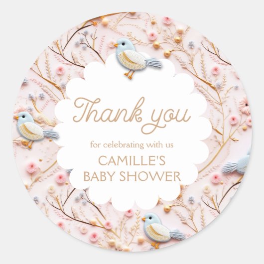Roze Bloemen Meisje Baby shower Dank u Ronde Sticker (Voorkant)