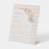 Roze Bloemen Meisje Baby shower Don't Say Baby spe Reclamebord Met Voetstuk (Voorkant)