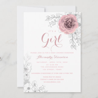 Roze Bloemen Meisje Baby Shower Kaart