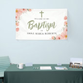 Roze bloemen Meisje Baptisme Green Welkom Spandoek (Beurs)