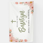 Roze bloemen Meisje Baptisme Green Welkom Spandoek (Verticaal)