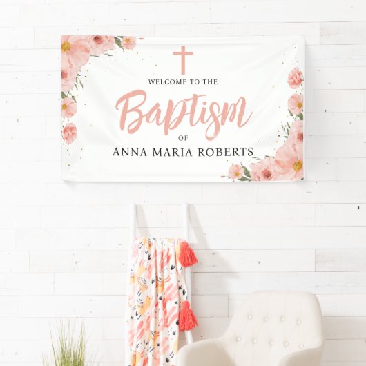 Roze bloemen Meisje Baptisme Welkom Spandoek (Insitu)