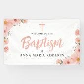 Roze bloemen Meisje Baptisme Welkom Spandoek (Horizontaal)