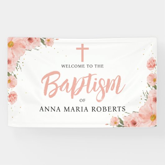 Roze bloemen Meisje Baptisme Welkom Spandoek (Horizontaal)