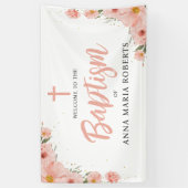 Roze bloemen Meisje Baptisme Welkom Spandoek (Verticaal)