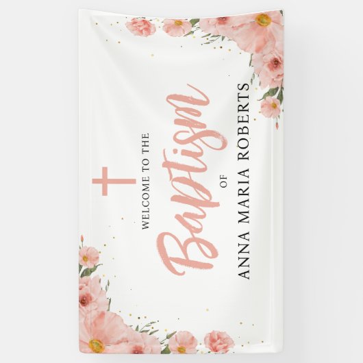 Roze bloemen Meisje Baptisme Welkom Spandoek (Verticaal)